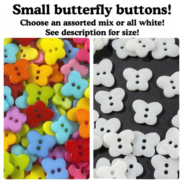 20, 40 or 80 Butterfly buttons, assorted random mix or white, 14mm 1/2 inch 14 mm 1/2" plastic sewing, crafts, small plastic butterflies