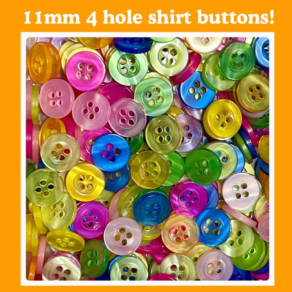 SALE!  30, 60 or 120 11mm 4 hole shirt buttons round assorted mix yellow purple green pink blue 7/16 inch 11mm 4 hole GROUP B DC