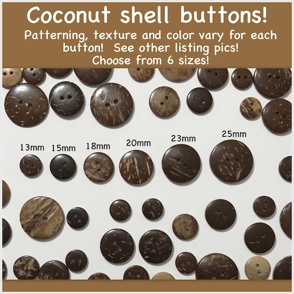 Coconut shell buttons, 13mm 15mm 18mm 20mm 23mm 25mm buttons, round buttons, sewing, crafts brown buttons coconut shell DC