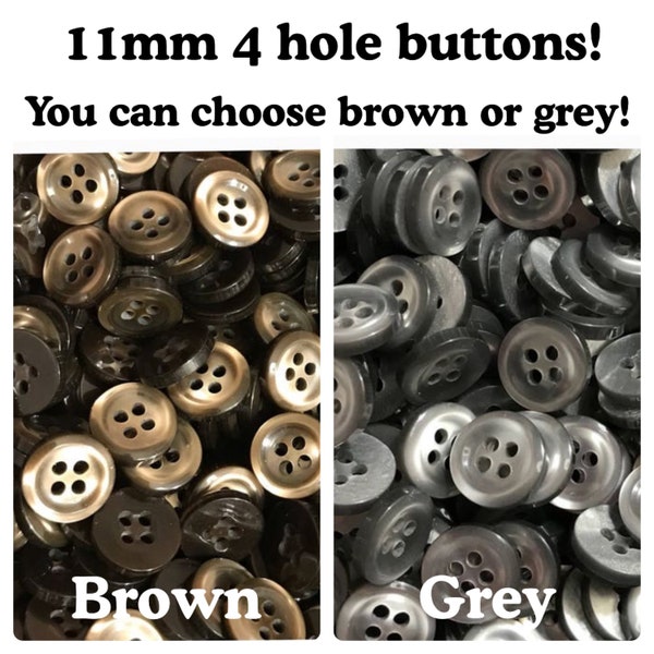 30, 60 or 120 11mm 4 hole shirt buttons pearl round grey gray brown 11 mm 7/16 inch 11mm pearl DC