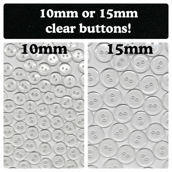 Clear buttons 10mm 15mm 5/8" 7/16" sewing 2 hole transparent clear 2 hole clear