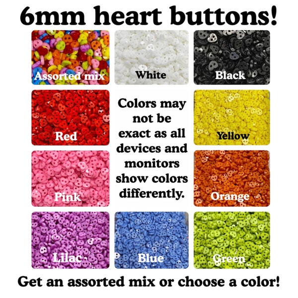 50, 100 or 200 6mm Heart buttons mini small buttons tiny mini heart assorted mix 1/4" plastic doll buttons 6mm hearts