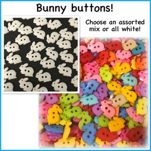 20, 40 or 80 Plastic bunny buttons, random mix rabbit small rabbit crafts assorted white 18mm 11/16" Easter button plastic bunnies