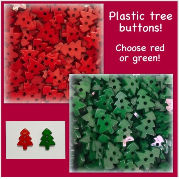 20, 40 or 80 Plastic Christmas tree buttons, red or green plastic buttons, scrapbooking, sewing, crafts 17mm Christmas plastic trees
