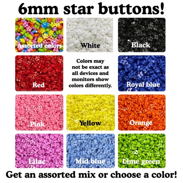 50, 100, 200 or 400 6mm Star buttons, mini small tiny red white blue patriotic black assorted 6mm 1/4" 6 mm doll plastic buttons 6mm stars