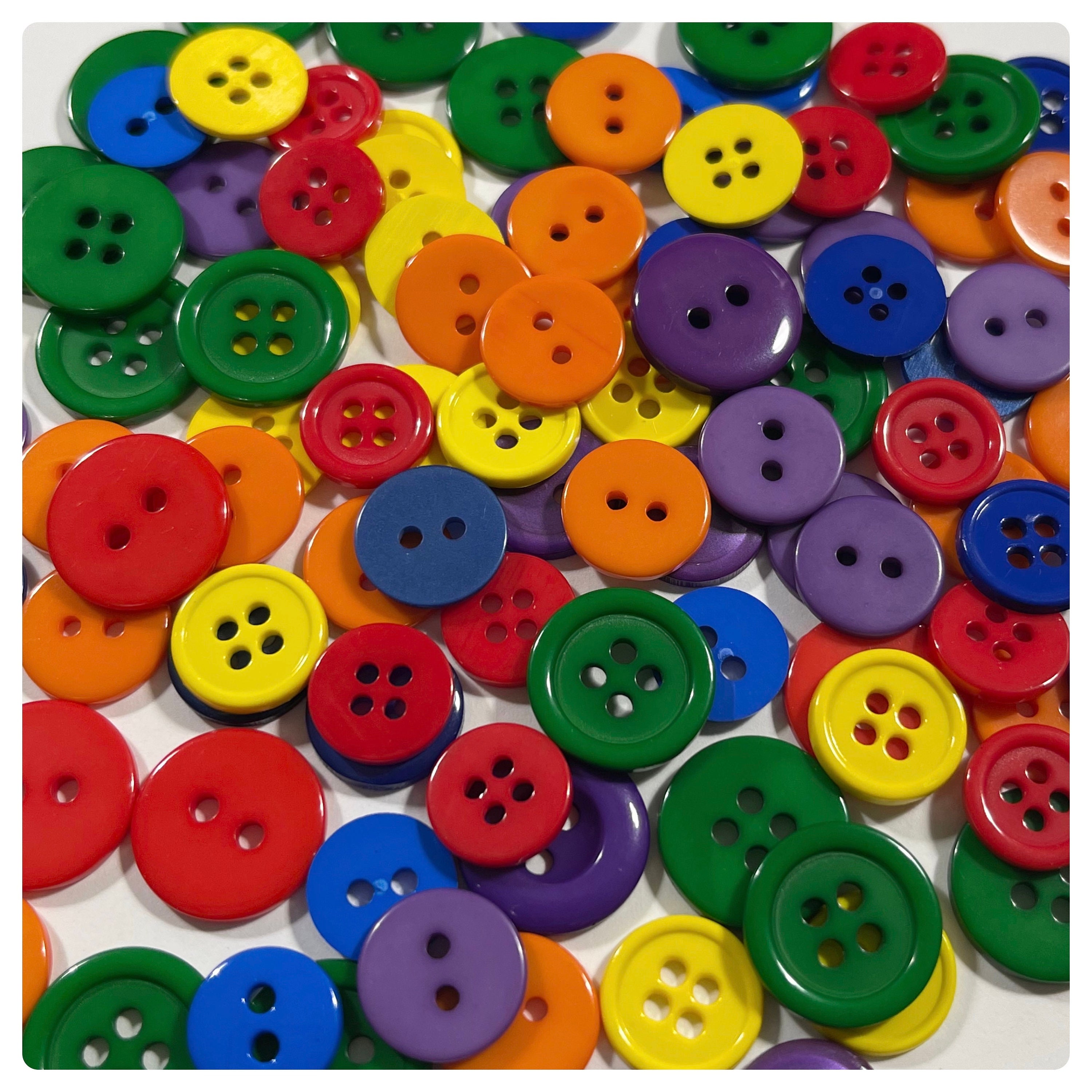 DISCONTINUED - 100 or 200 Rainbow round buttons, round assorted mix sewing  crafts plastic assorted buttons standard rainbow mash round mixed
