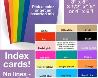Index cards note cards greeting cards blank gift post card 3x5 4x6 3.5x5 unruled no lines red white black grey pink green blue