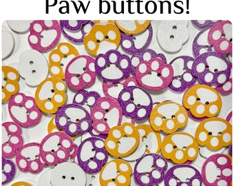 40 or 80 Paw Print Wooden Buttons, Colorful 16mm Sewing Craft GROUP C