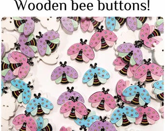30 or 60 Bee Buttons Wooden Sewing, Scrapbooking Assorted Yellow 20mm GROUP B