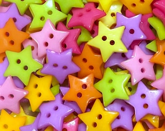 40 or 80 16mm Assorted Plastic Star Buttons, 2-Hole Mix GROUP D