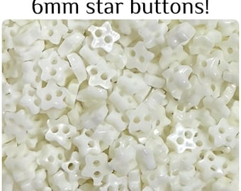 100 or 200 6mm Winter White Star Doll Buttons Mini Plastic Buttons Winter White GROUP B