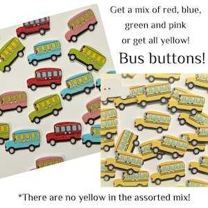 16 or 32 School Bus Buttons - Yellow and Colorful Wooden Buttons for Sewing, Scrapbooking & Crafts 30mm