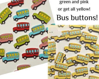 16 or 32 School Bus Buttons - Yellow and Colorful Wooden Buttons for Sewing, Scrapbooking & Crafts 30mm