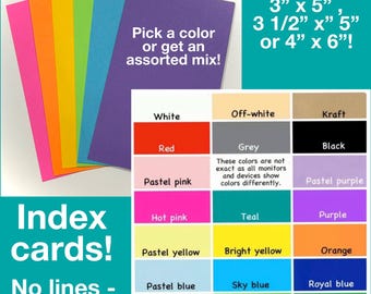 Index cards note cards greeting cards blank gift post card 3x5 4x6 3.5x5 unruled no lines red white black grey pink green blue