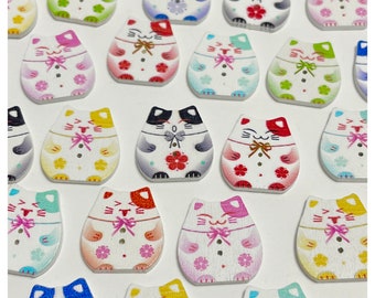 8, 16 or 32 Happy cat buttons, assorted mix wood buttons happy cat lucky cat buttons scrapbooking sewing crafts, 25 mm 1&quot; happy cats GROUP A