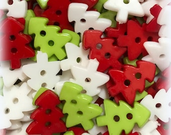 20, 40 or 80 Christmas tree buttons, random mix red white green plastic buttons, scrapbooking, sewing, crafts 17mm Christmas trees plastic