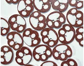 25 Brown Paw Print Wooden Buttons, 16mm Sewing Craft Brown