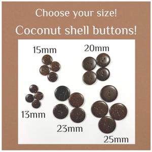 Round Coconut Shell Buttons, Sewing and Craft Supplies 13mm, 15mm, 20mm, 23mm or 25mm