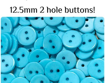50 or 100 Round 12.5mm aqua blue buttons 2 hole 12.5 mm 1/2" half inch small shirt plastic 12.5mm 2 hole mixed aqua blue