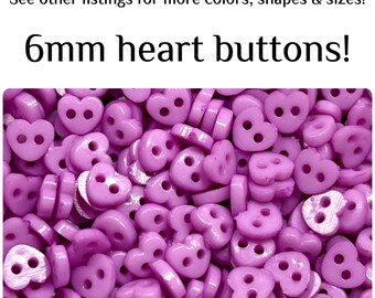 100 or 200 6mm Lilac Heart Buttons - Tiny Craft Buttons, 6mm Hearts GROUP B