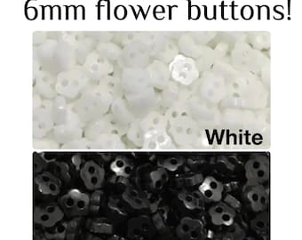 100 or 200 6mm Black or White Flower Buttons - Choose Your Color - Tiny Buttons - Sewing, Crafting, Embellishments GROUP B