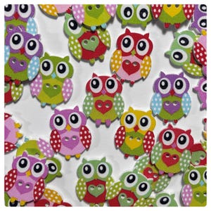 SALE!!  14, 28 or 56 Owl buttons assorted mix 25mm 1&quot; 25 mm 1 inch wood buttons novelty buttons scrapbooking, crafts wood small owls GROUP A