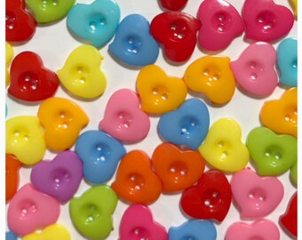 20, 40 or 80 Heart buttons, random mix heart scrapbooking sewing crafts 13mm 1/2" half inch Valentine plastic hearts lopsided DC