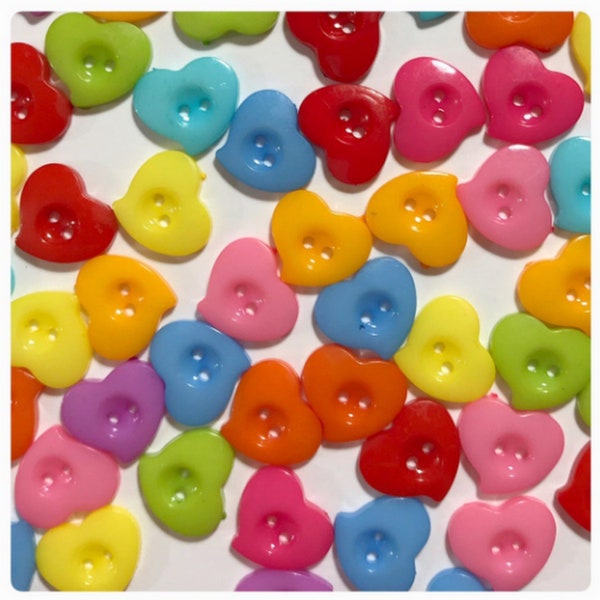 20, 40 or 80 Heart buttons, random mix heart scrapbooking sewing crafts 13mm 1/2" half inch Valentine plastic hearts lopsided DC