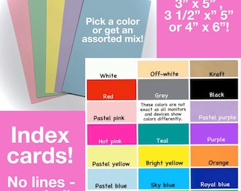 Index cards note cards greeting cards blank gift post card 3x5 4x6 3.5x5 unruled no lines red white black grey pink green blue