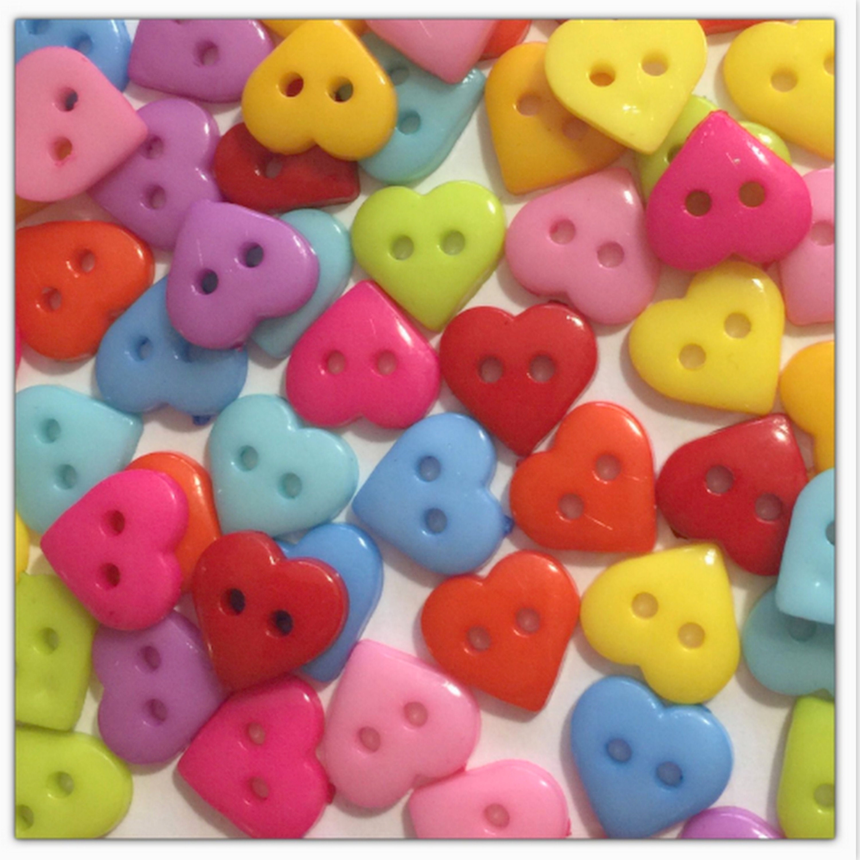 24, 48 or 96 11mm Heart buttons, random mix heart, sewing crafts 11 mm  7/16 hearts Valentine button plastic hearts 11mm