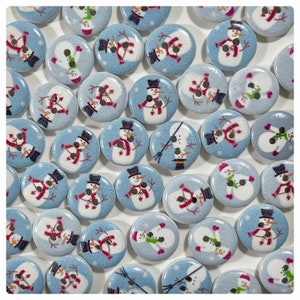 SALE!!  16, 32 or 64 Snowman buttons assorted Christmas buttons wooden snow man wood 15mm Christmas blue round snowman DC