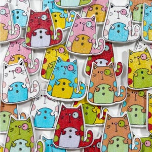8, 16 or 32 Cat buttons, assorted mix wood buttons kitty cat buttons scrapbooking sewing crafts, 26 mm 1&quot; cute cats