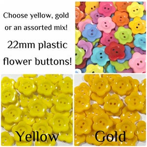 SALE!  8, 16 or 32 Flower buttons GROUP A assorted mix assorted 7/8" 22 mm red pink blue green yellow gold plastic flowers 22mm GROUP A