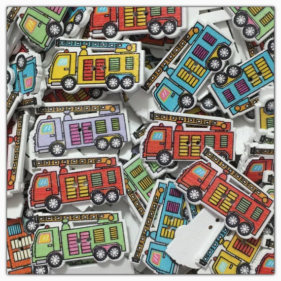 Wooden fire engines Buttons Mix-color Sewing decoration Scrapbooking crafts 32mm