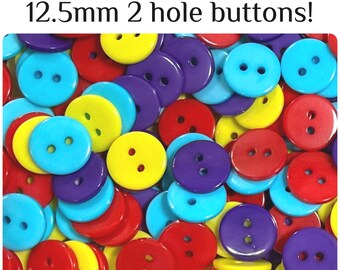 50 or 100 Round 12.5mm GROUP B assorted buttons 2 hole 12.5 mm 1/2" half inch small shirt plastic 12.5mm 2 hole mixed GROUP B