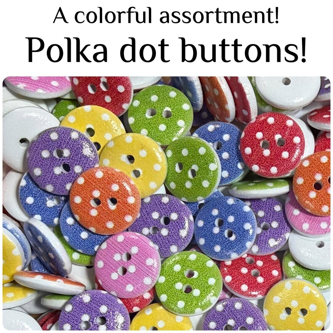 30 or 60 Polka Dot Buttons - Colorful Sewing Craft Supplies, Mixed 15mm ...