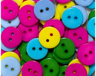 50 or 100 Round 12.5mm GROUP C assorted buttons 2 hole 12.5 mm 1/2" half inch small shirt plastic 12.5mm 2 hole mixed GROUP C