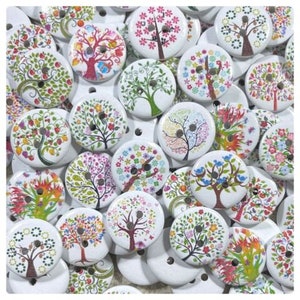 10, 20 or 40 Tree buttons, painted tree buttons random mix buttons crafts 20mm 3/4 20 mm 3/4 inch round fancy trees DC image 1