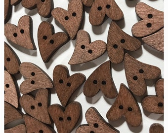 10, 20 or 40 18mm Heart buttons, sewing crafts wooden buttons 18mm 11/16&quot; 18 mm 11/16 inch Valentine 18mm wood brown rustic hearts