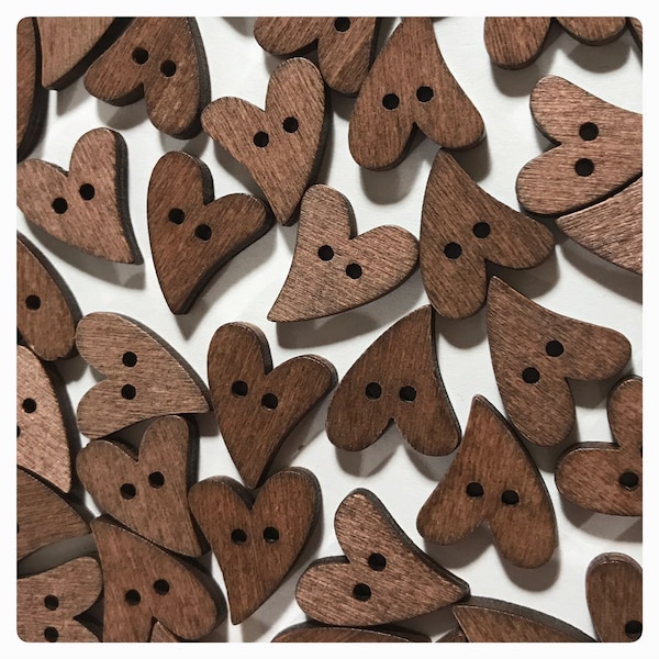 10, 20 or 40 18mm Heart buttons, sewing crafts wooden buttons 18mm 11/16" 18 mm 11/16 inch Valentine 18mm wood brown rustic hearts