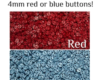 100 or 200 4mm Red or Blue Doll Buttons Assorted Mix Tiny Two Hole, Miniature Craft Supplies GROUP B