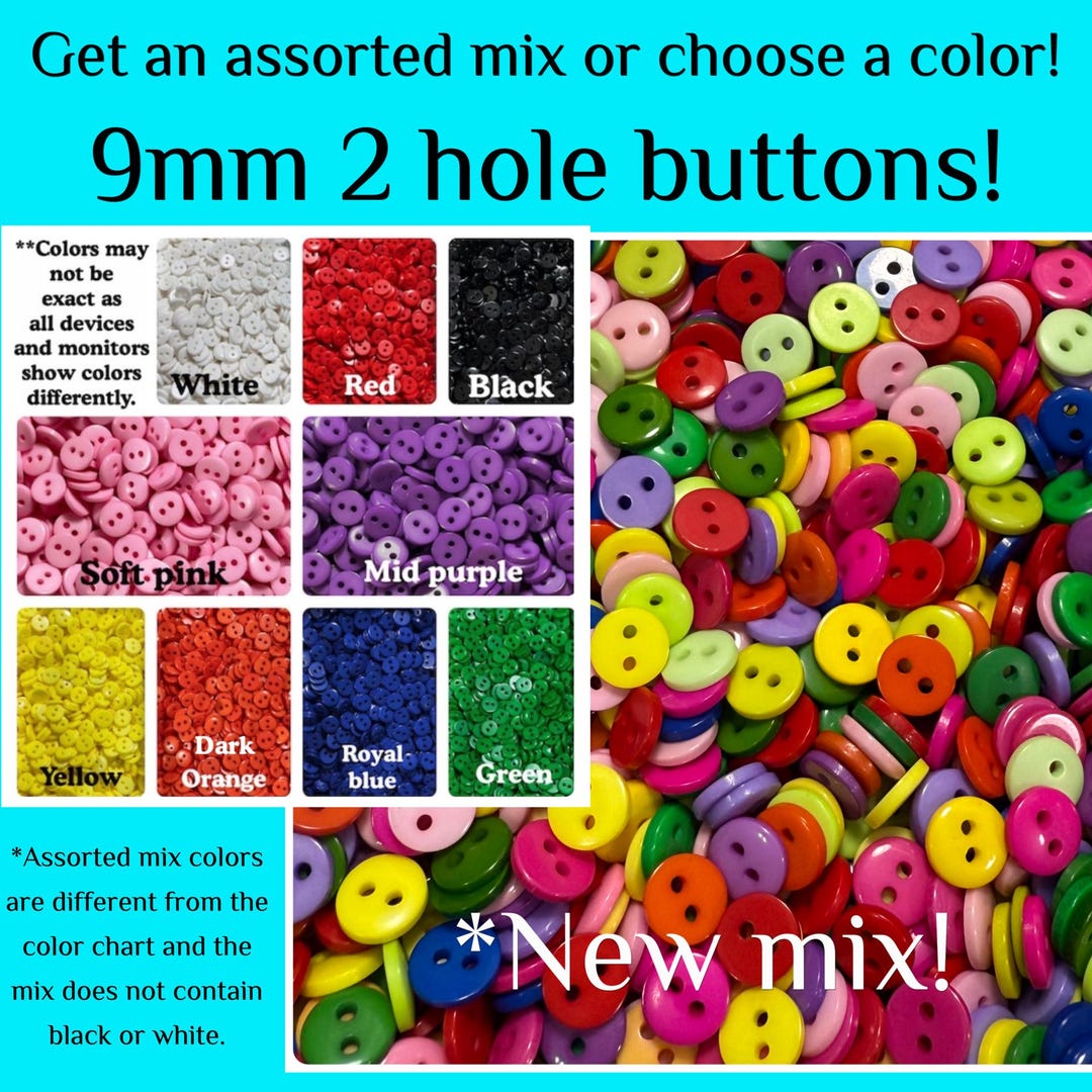 60 or 120 9mm Craft Buttons - 2 Hole Tiny Buttons - Choose Color or ...