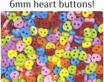 100 or 200 6mm Heart Buttons - Tiny Craft Buttons Assorted Mix GROUP B
