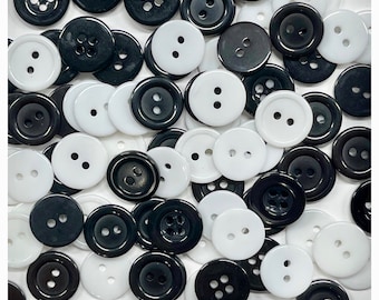 100 or 200 black and white round mix assorted buttons, round buttons, scrapbooking, sewing, crafts mash b/w mixed GROUP A DC