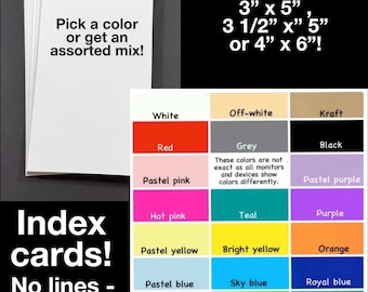 Index cards note cards greeting cards blank gift post card 3x5 4x6 3.5x5 unruled no lines red white black grey pink green blue