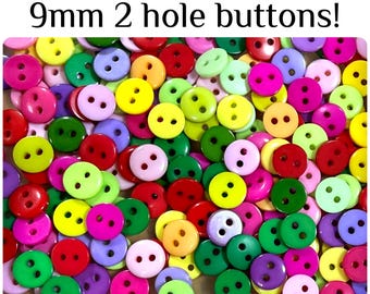 60 or 120 9mm Craft Buttons - 2 Hole Tiny Buttons Assorted Mix GROUP B