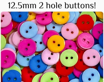 50 or 100 Round 12.5mm GROUP A assorted buttons 2 hole 12.5 mm 1/2" half inch small shirt plastic 12.5mm 2 hole mixed GROUP A