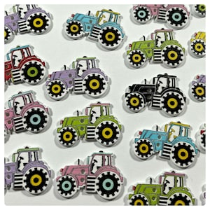 8, 16 or 32 Tractor buttons, assorted mix construction buttons, wood tractor scrapbooking, crafts 30mm 1 3/16&quot; 30 mm tractors DC
