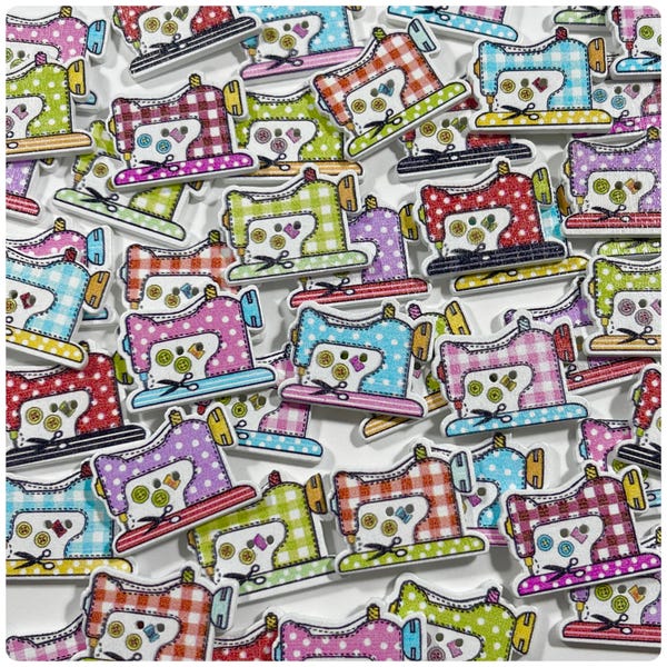 8, 16 or 32 Sewing Machine Buttons - Novelty Wooden Buttons for Crafts, Scrapbooking, and Embellishments 26mm