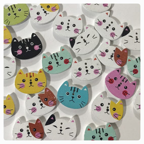 15 or 30 Cat buttons wood buttons novelty buttons sewing Etsy